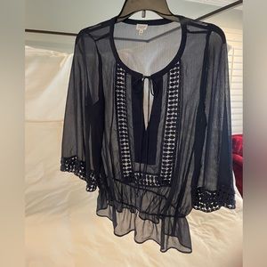 Lovely Navy Sheer 3/4 Sleeve Blouse